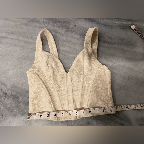 Zara Size M Cream Cotton Boucle Boned Corset Crop Top Stretch Lined Textured - Picture 9 of 9